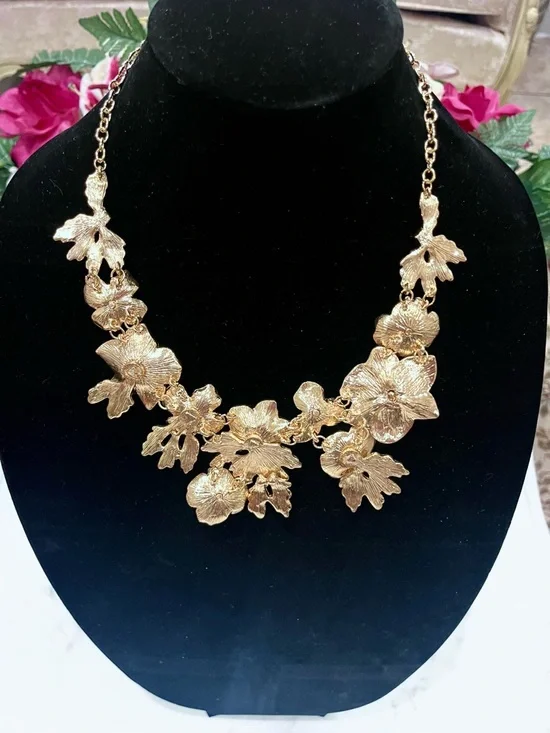 Natasha Couture Gold and Black Floral Crystal Statement Necklace - Picture 7 of 9